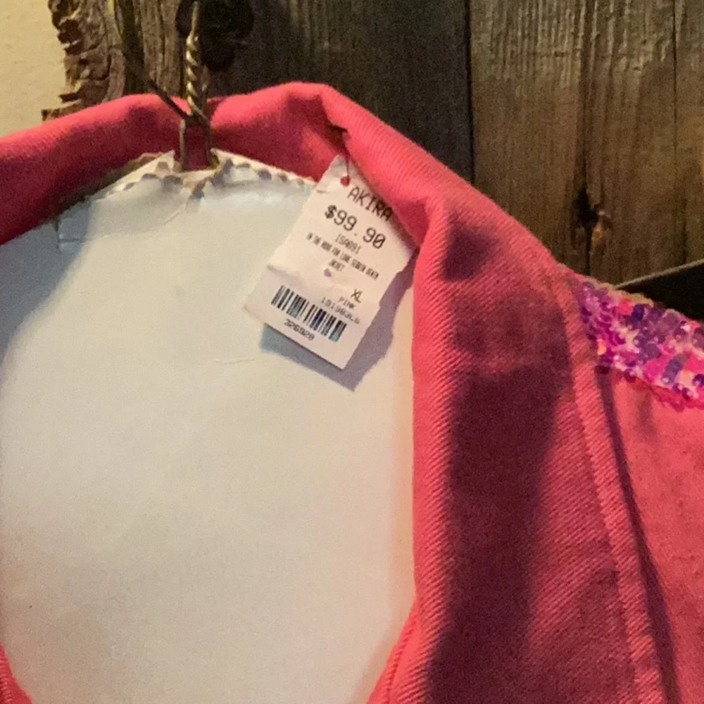 AKIRA Pink and Purple Sequin Jean Jacket - Picture 3 of 11